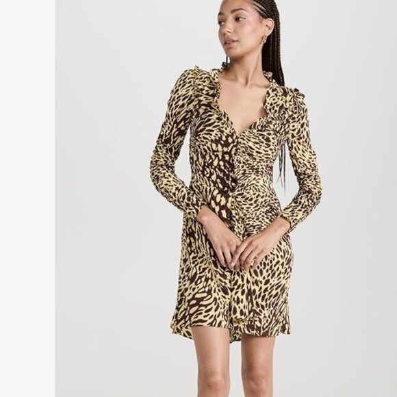 A.L.C. Marcie SILK Mini Dress NWT Golden Haze Chocolate Brown Leopard Brand New - Picture 8 of 14